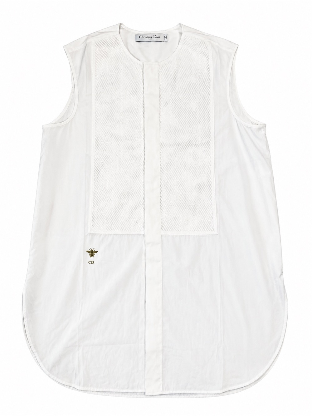 🚩steal Dior White Sleeveless Poplin Tank with Mesh Bib and Embroidered Bee